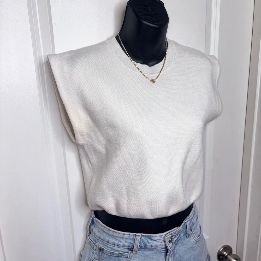 Olivaceous Sweater Vest White Padded Shoulder Muscle Tee Size Small